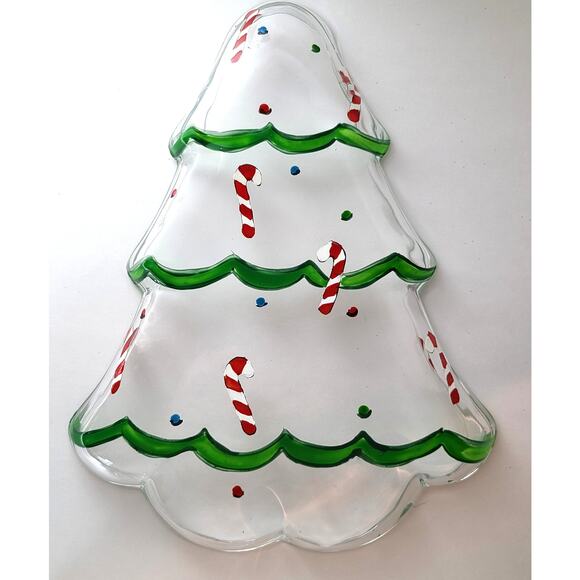 Gorham Winter Follies Candy Dish Christmas Tree Santa Glass Hand Painted - Picture 3 of 9